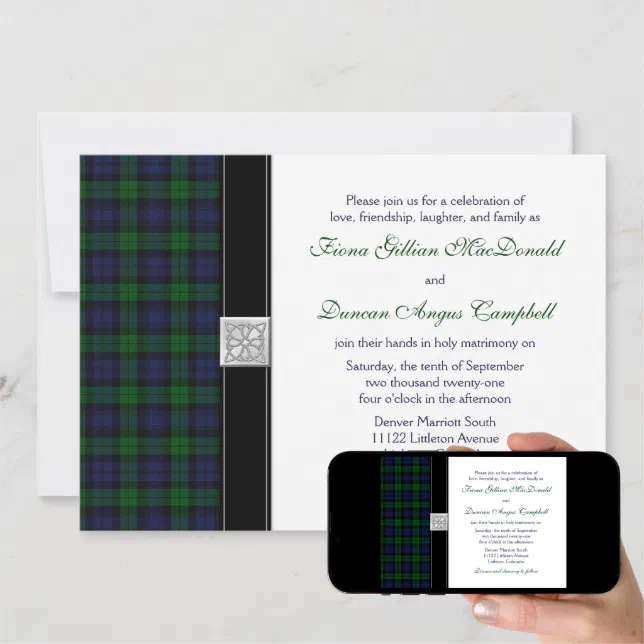 Black Watch Scottish Tartan Wedding Invitation (Downloadable)