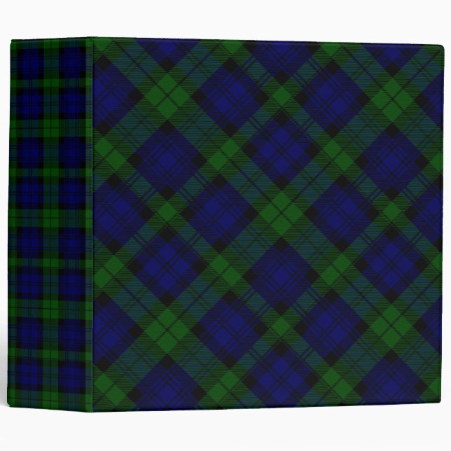 Black Watch Tartan Blue Green Plaid 3 Ring Binder (Front/Spine)