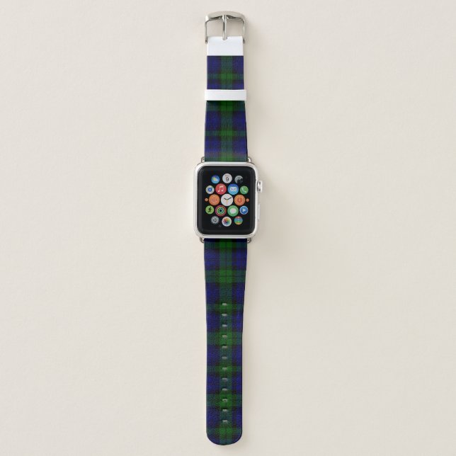 Black Watch Tartan Blue Green Plaid Apple Watch Band (Front)
