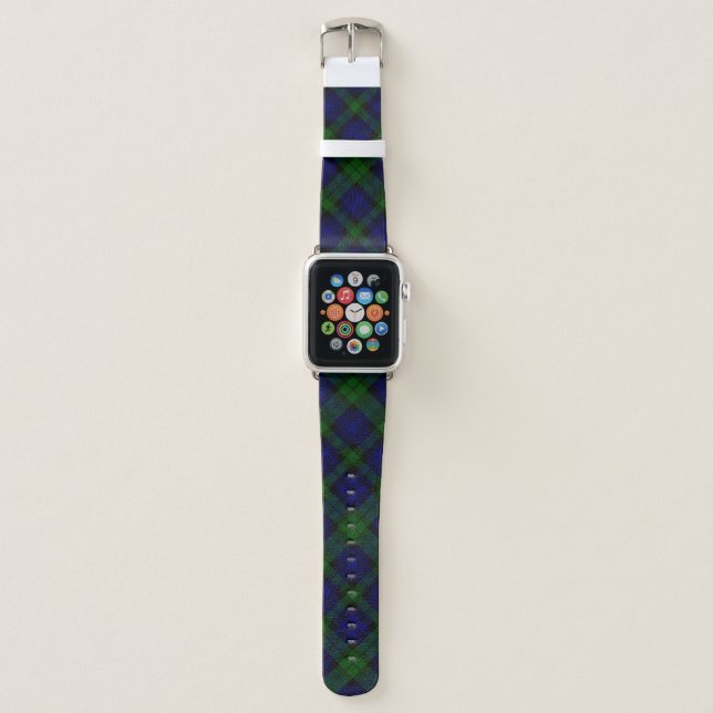 Black Watch Tartan Blue Green Plaid Apple Watch Band (Front)