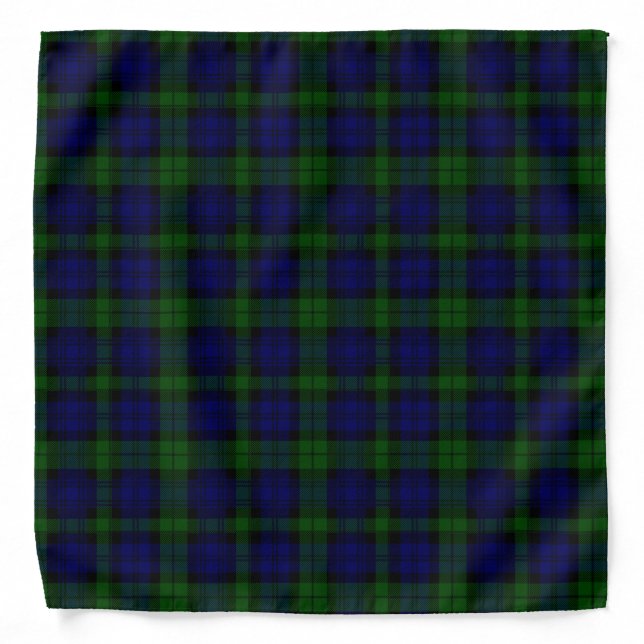 Black Watch Tartan Blue Green Plaid Bandana (Front)