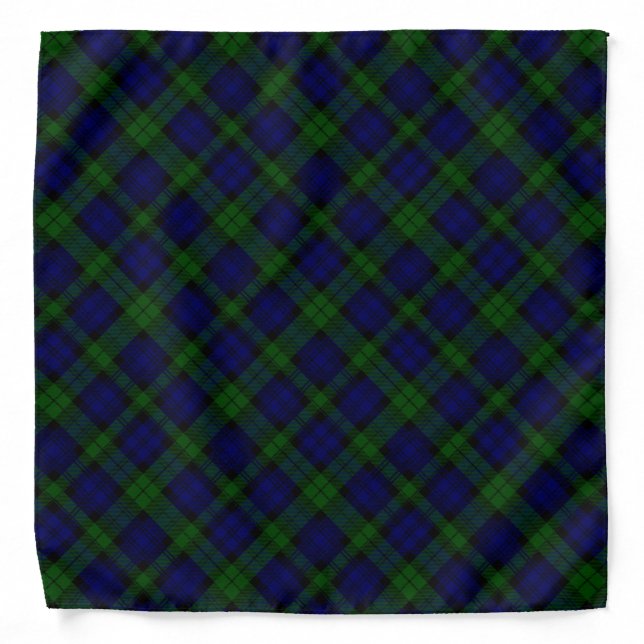 Black Watch Tartan Blue Green Plaid Bandana (Front)