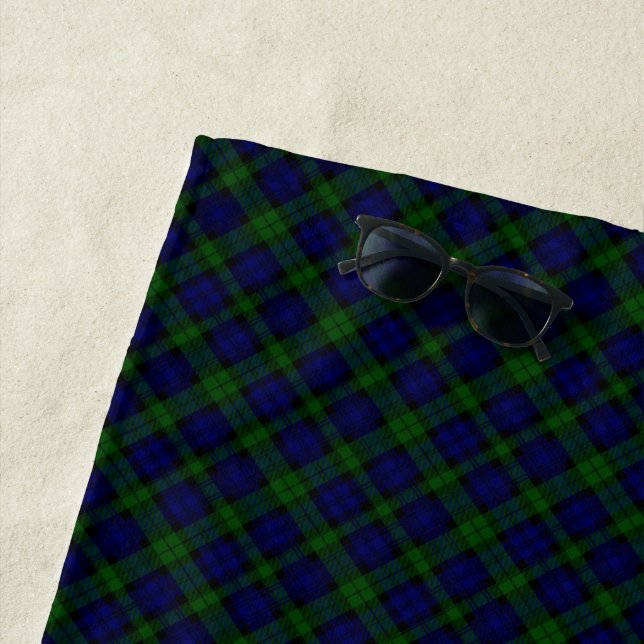 Black Watch Tartan Blue Green Plaid Beach Towel (In Situ)