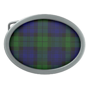Black Watch Tartan Blue Green Plaid Belt Buckle