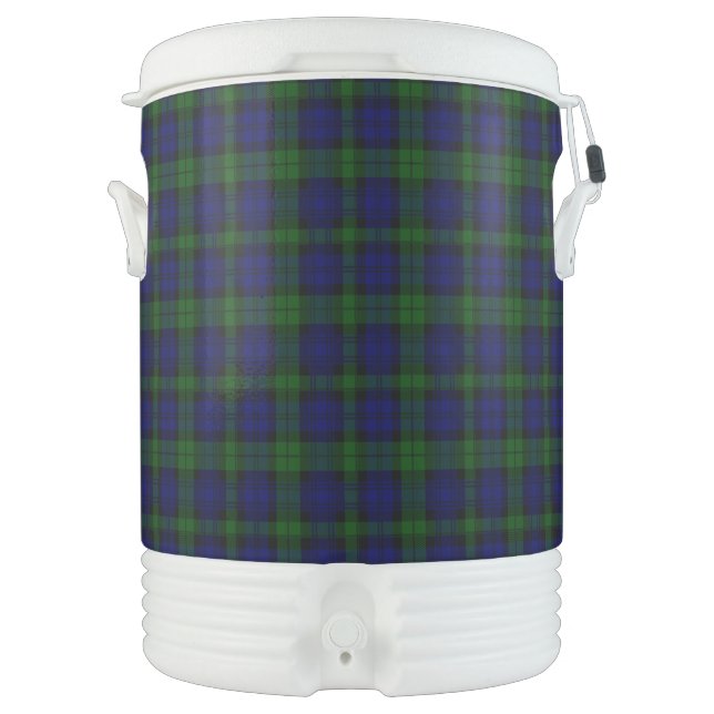 Black Watch Tartan Blue Green Plaid Beverage Cooler (Front)