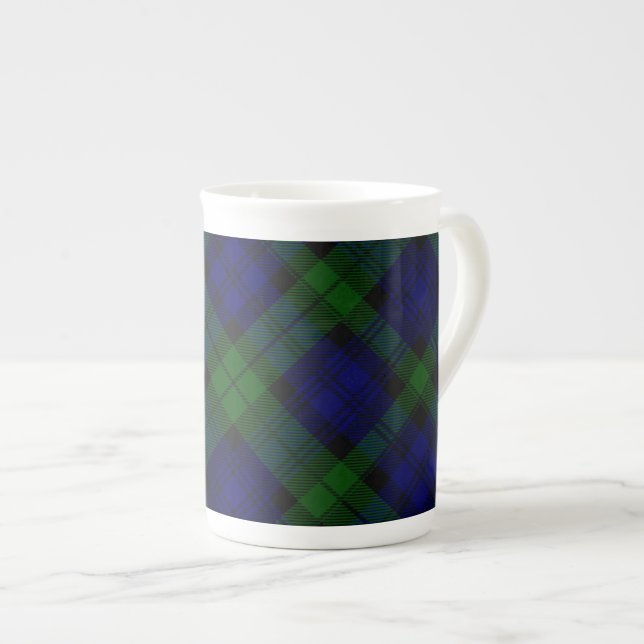 Black Watch Tartan Blue Green Plaid Bone China Mug (Front Right)