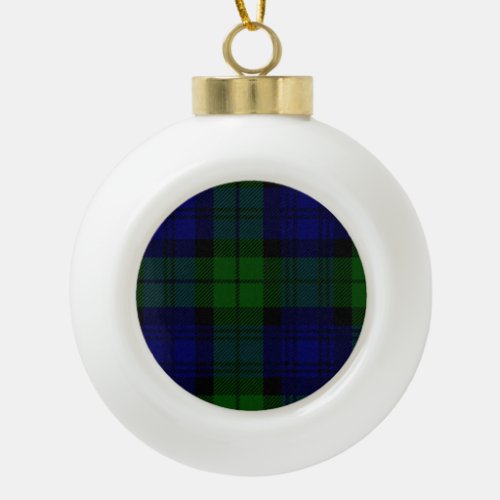 Black Watch Tartan Blue Green Plaid Ceramic Ball Christmas Ornament