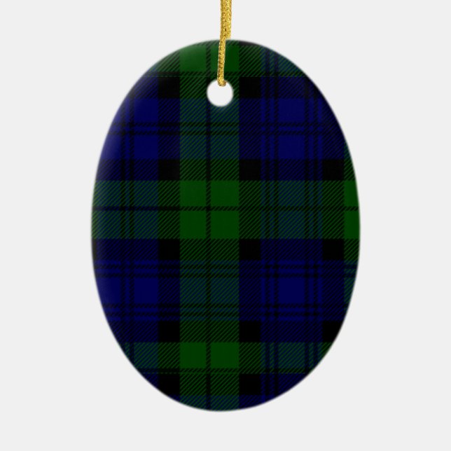 Black Watch Tartan Blue Green Plaid Ceramic Ornament (Front)