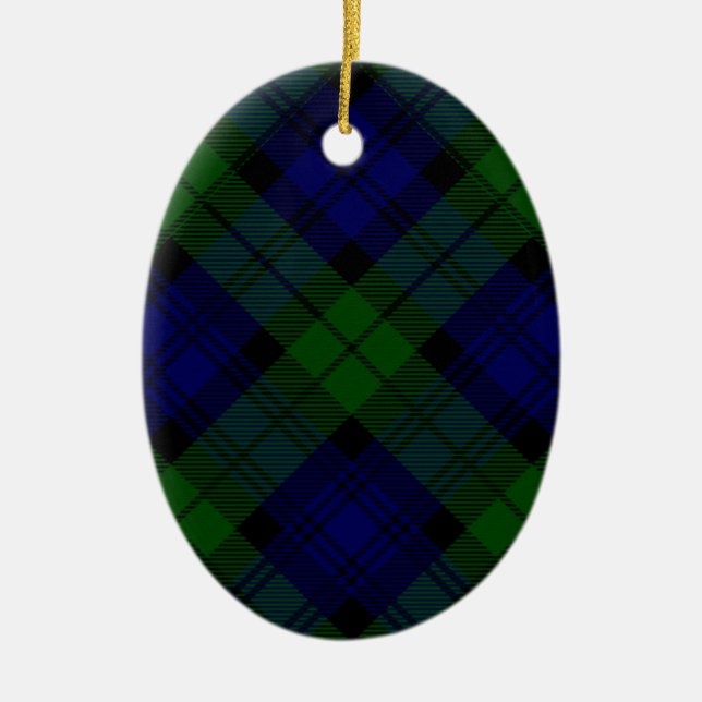 Black Watch Tartan Blue Green Plaid Ceramic Ornament (Front)