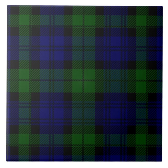 Black Watch Tartan Blue Green Plaid Ceramic Tile (Front)