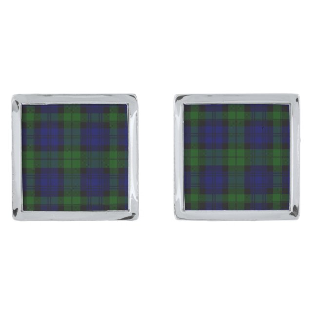 Black Watch Tartan Blue Green Plaid Cufflinks (Front)
