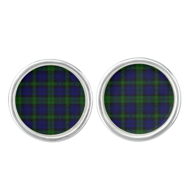 Black Watch Tartan Blue Green Plaid Cufflinks (Front)