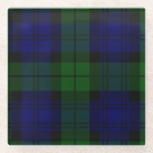 Black Watch Tartan Blue Green Plaid Glass Coaster