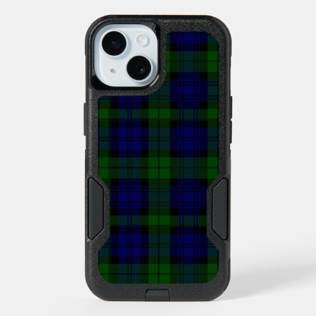Black Watch Tartan Blue Green Plaid iPhone 15 Case (Back)