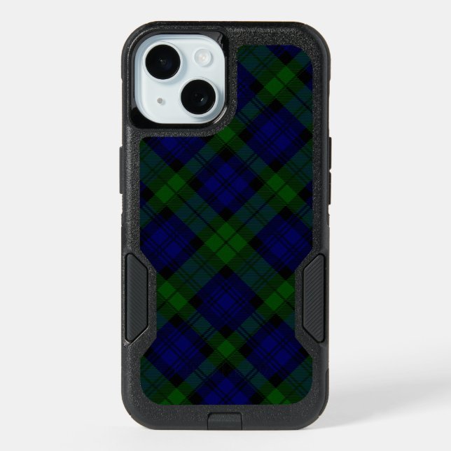 Black Watch Tartan Blue Green Plaid iPhone 15 Case (Back)