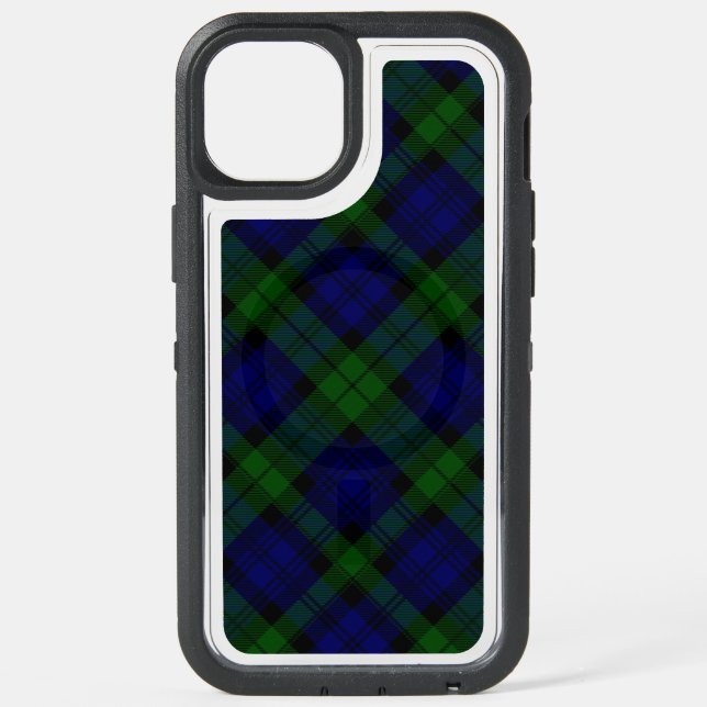 Black Watch Tartan Blue Green Plaid iPhone 15 Plus Case (Back)