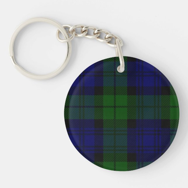 Black Watch Tartan Blue Green Plaid Keychain (Front)