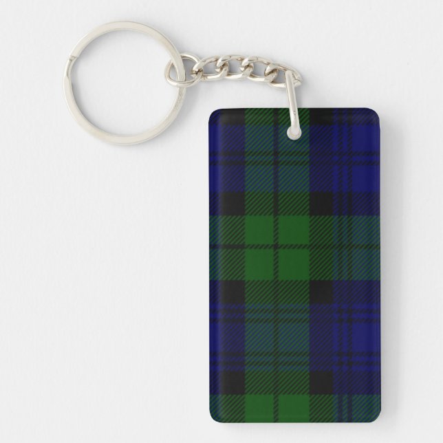 Black Watch Tartan Blue Green Plaid Keychain (Front)
