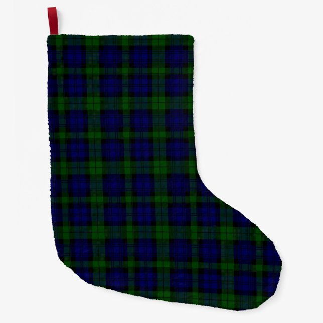 Black Watch Tartan Blue Green Plaid Large Christmas Stocking (Front)