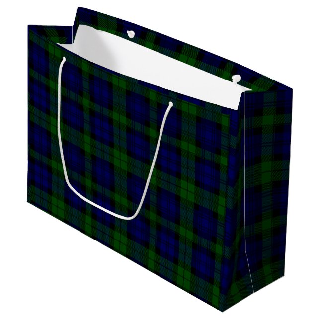 Black Watch Tartan Blue Green Plaid Large Gift Bag (Front Angled)