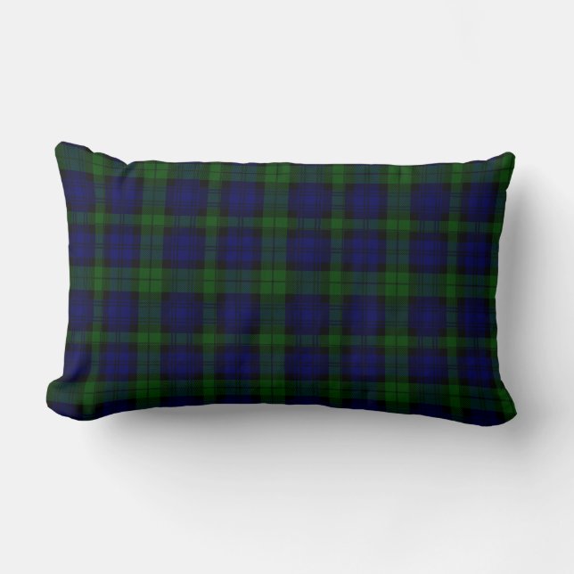 Black Watch Tartan Blue Green Plaid Lumbar Pillow (Front)