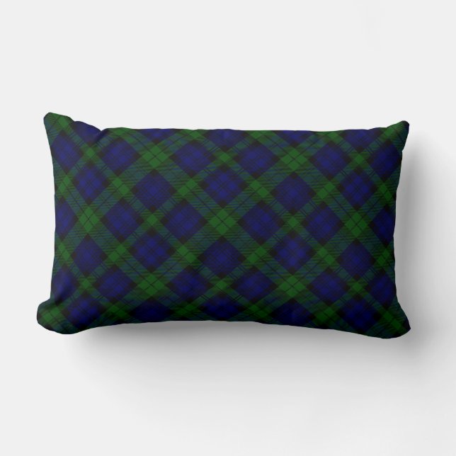 Black Watch Tartan Blue Green Plaid Lumbar Pillow (Front)