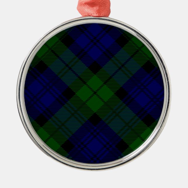 Black Watch Tartan Blue Green Plaid Metal Ornament (Front)