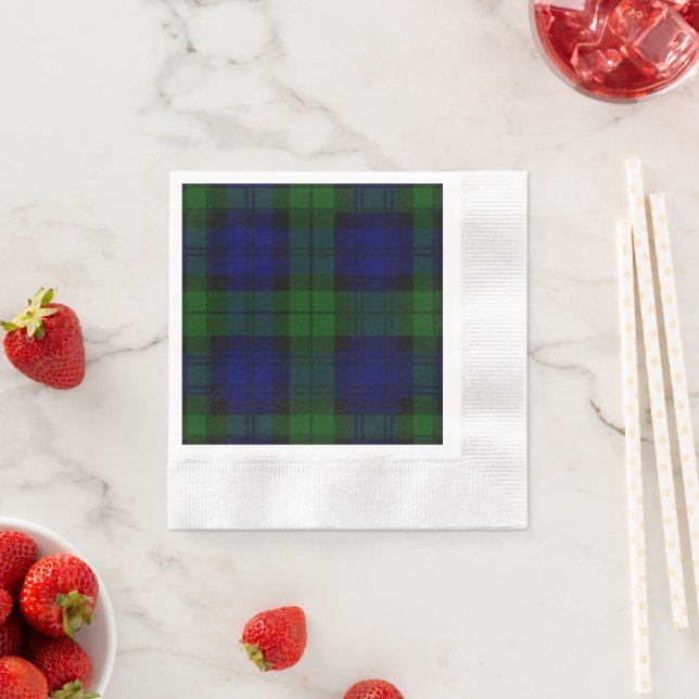 Black Watch Tartan Blue Green Plaid Napkins (Insitu)