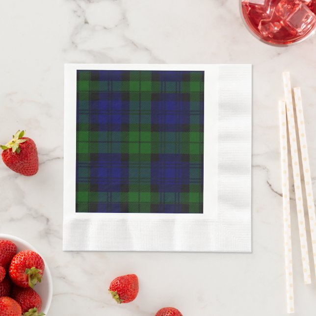 Black Watch Tartan Blue Green Plaid Napkins (Insitu)
