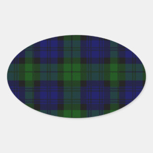 Black Watch Tartan Blue Green Plaid Oval Sticker