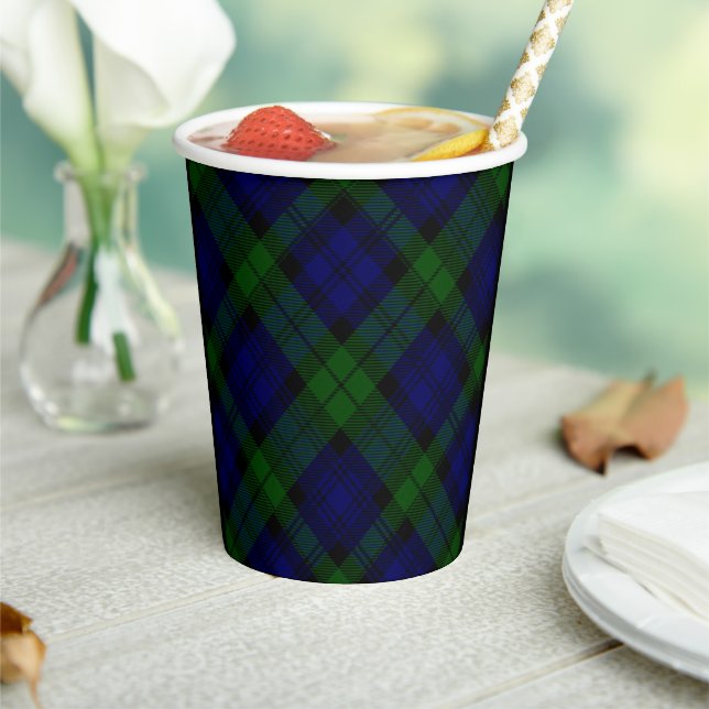 Black Watch Tartan Blue Green Plaid Paper Cups (Insitu)