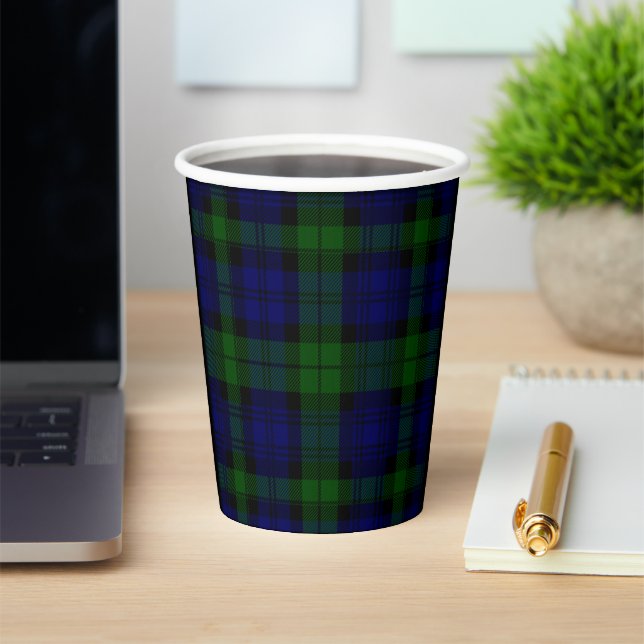 Black Watch Tartan Blue Green Plaid Paper Cups (Insitu)