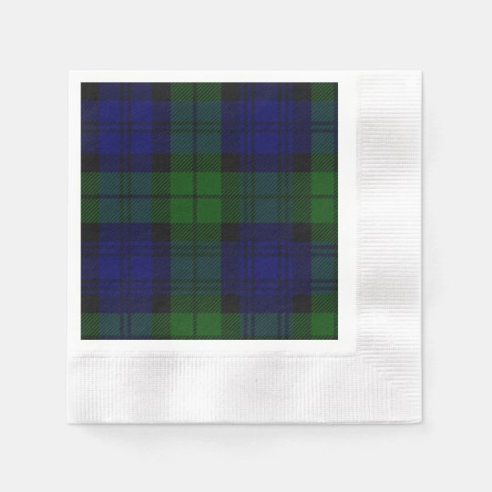 Black Watch Tartan Blue Green Plaid Paper Napkins