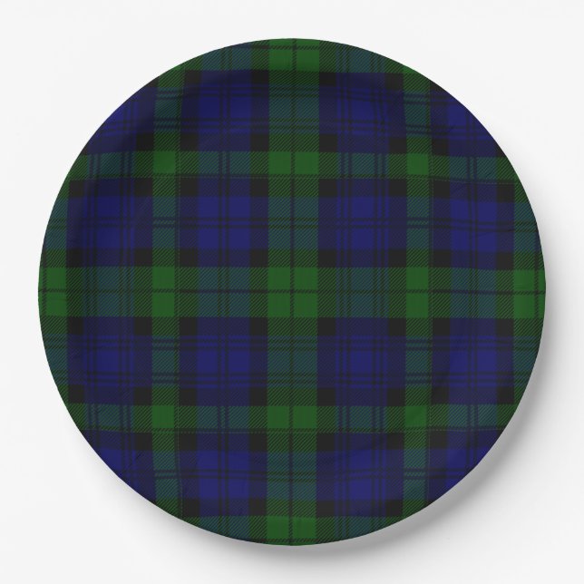 Black Watch Tartan Blue Green Plaid Paper Plates (Front)