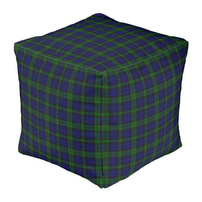 Black Watch Tartan Blue Green Plaid Pouf (Angled Back)