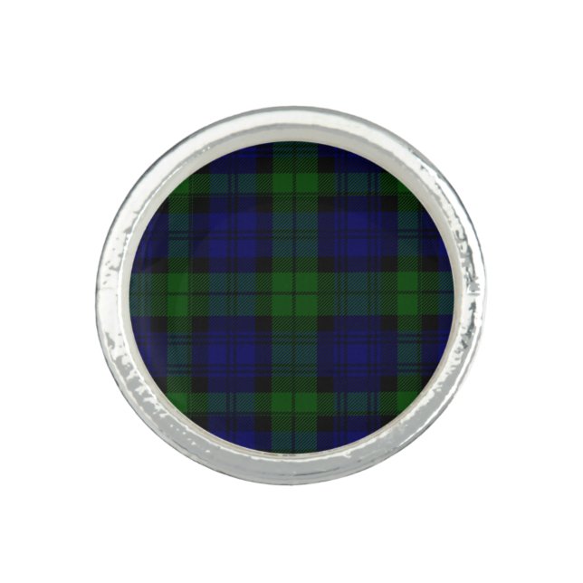 Black Watch Tartan Blue Green Plaid Ring (Front)
