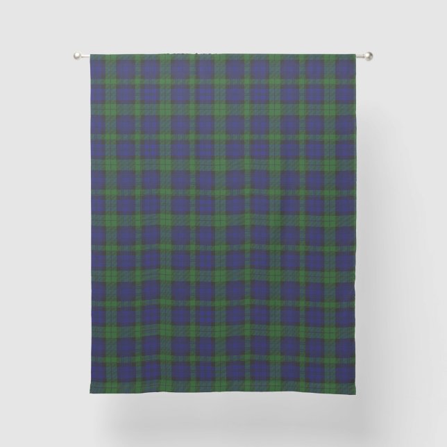 Black Watch Tartan Blue Green Plaid Sheer Curtains (Front)