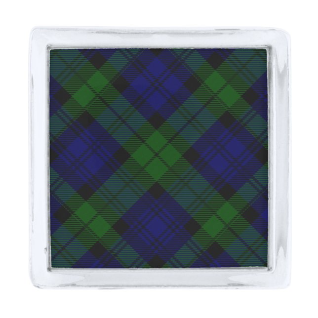 Black Watch Tartan Blue Green Plaid Silver Finish Lapel Pin (Front)