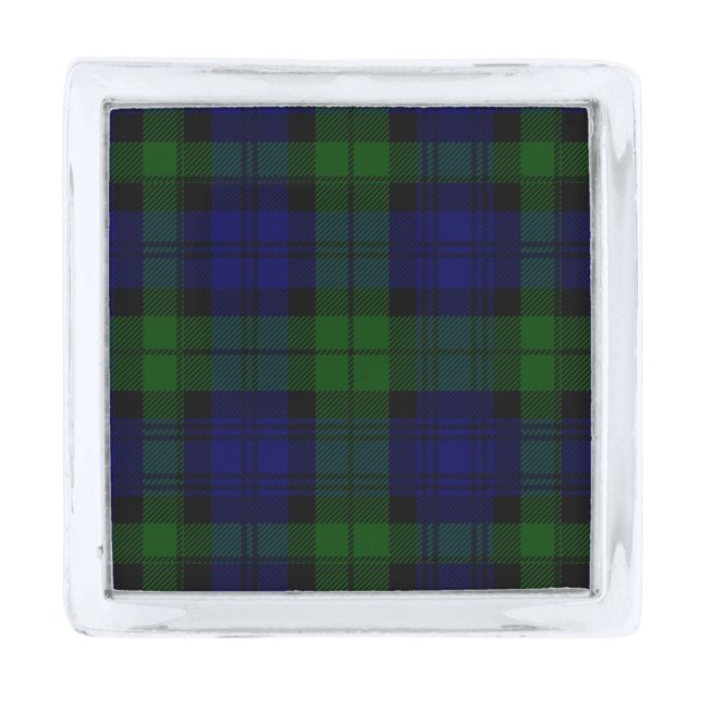 Black Watch Tartan Blue Green Plaid Silver Finish Lapel Pin (Front)