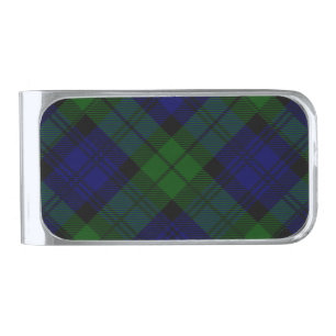 Black Watch Tartan Blue Green Plaid Silver Finish Money Clip