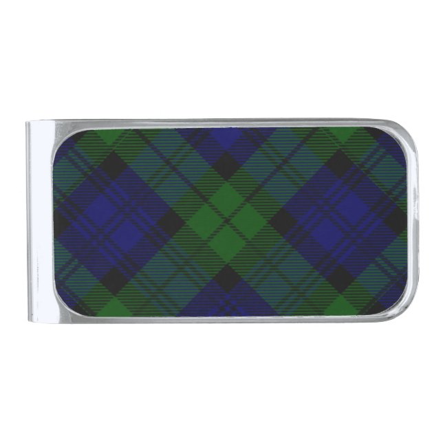 Black Watch Tartan Blue Green Plaid Silver Finish Money Clip (Front)