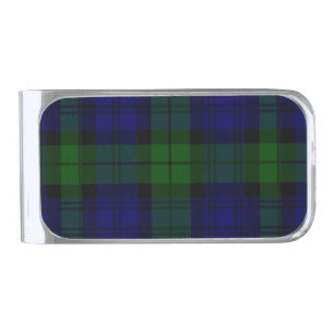 Black Watch Tartan Blue Green Plaid Silver Finish Money Clip