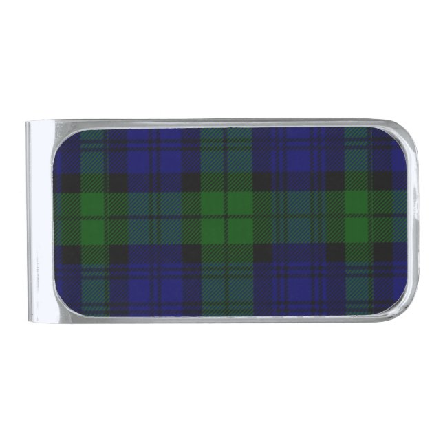 Black Watch Tartan Blue Green Plaid Silver Finish Money Clip (Front)