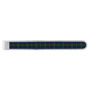 Black Watch Tartan Blue Green Plaid Silver Finish Tie Clip