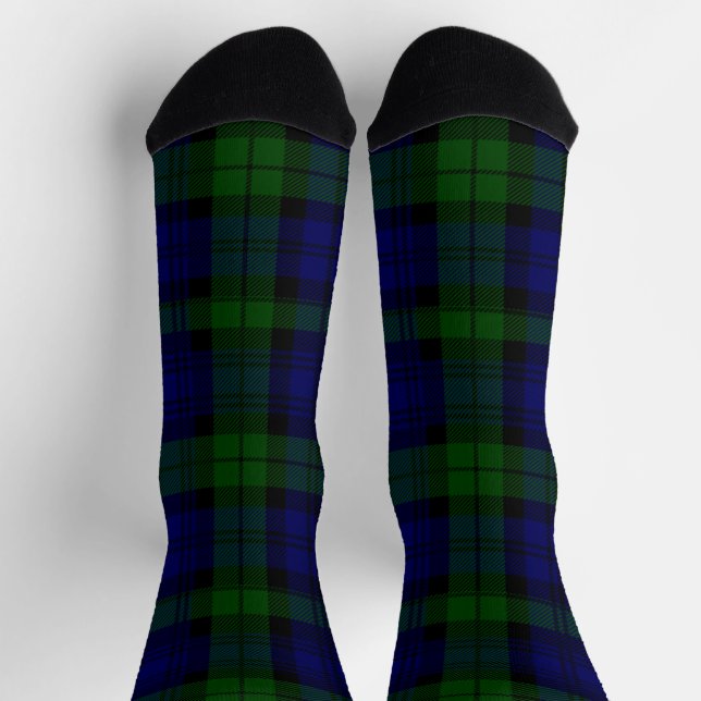 Black Watch Tartan Blue Green Plaid Socks (Top)