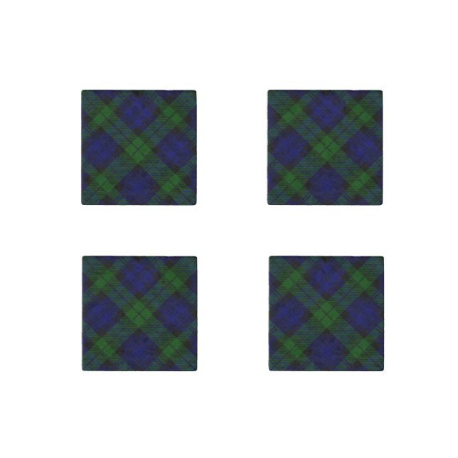 Black Watch Tartan Blue Green Plaid Stone Magnet (Front)