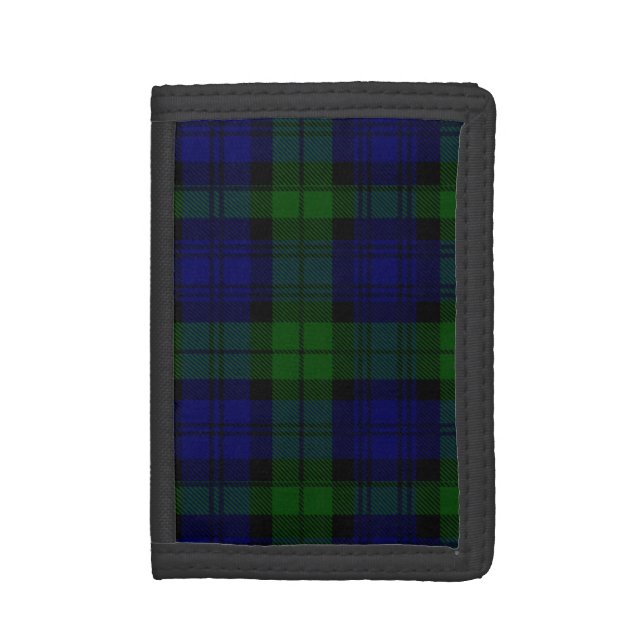 Black Watch Tartan Blue Green Plaid Trifold Wallet (Front Vertical)