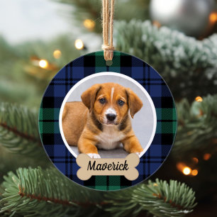 Black Watch Tartan Plaid Christmas Dog Photo Ornament