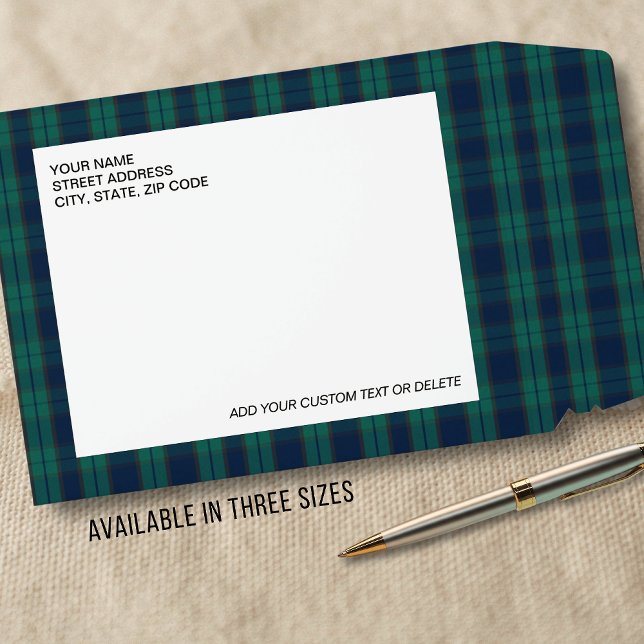 Black Watch Tartan Plaid Custom Address Text Envelope Mailers (Creator Uploaded)