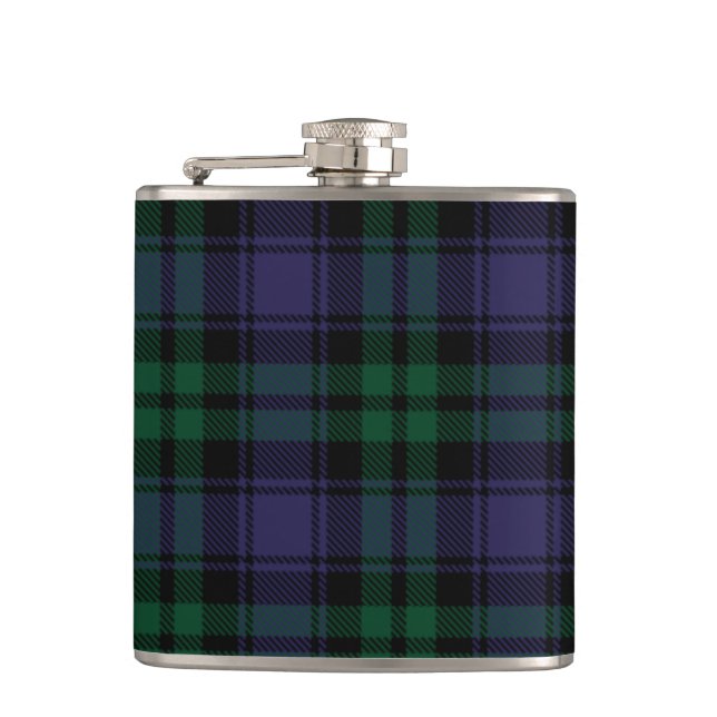 Black Watch Tartan, Plaid Flask (Front)